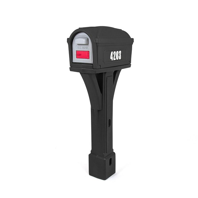 Simplay3 Classic Plastic Residential Mailbox & Post Mount Combo Kit with 2 Access Doors - Black