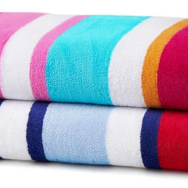 Kaufman - Joey Velour Colored Classic Multi-Color Stripe Beach & Pool Towel - Large 100% Combed Cotton Beach Towel - Soft & Absorbent Colorful Towels - 30" x 60" (2-Pack)