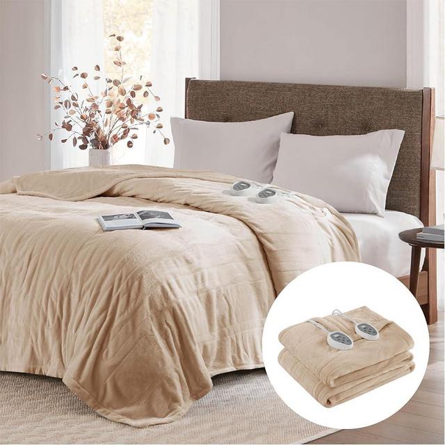 Degrees of Comfort Electric Blanket Queen Size | Dual Control W/Auto Shut Off | microplush Heated Blankets for Bed | Machine Washable | UL Certified -Caramel 84Wx90L