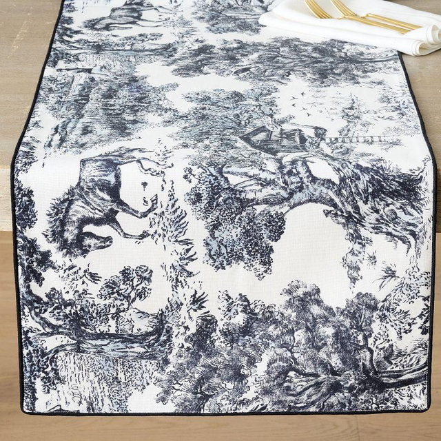 Brandon Maxwell Groveland Toile Reversible Table Runner - Black/White