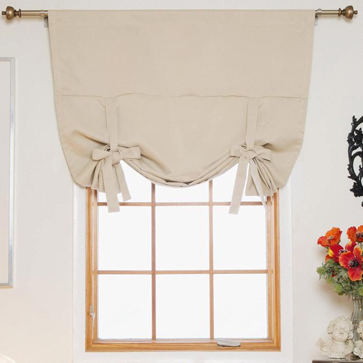 Beige Rod Pocket Thermal Insulated Blackout Tie Up Shade Curtain, 46 Inch Wide by 64 Inch Long Panel