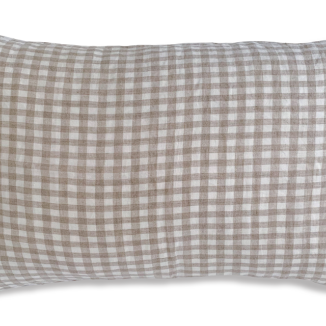 100% pure linen Beige Gingham Standard Pillowcase (1)