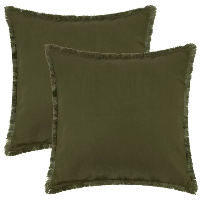 Unique Bargains Farmhouse Sofa Couch Bed Cotton Decorative Throw Pillow Cover with Tassel Trim 2 Pcs Green 20" x 20"