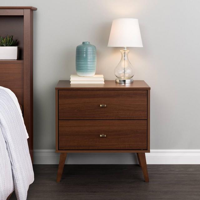 Milo Mid Century Modern 2 Drawer Nightstand Cherry - Prepac