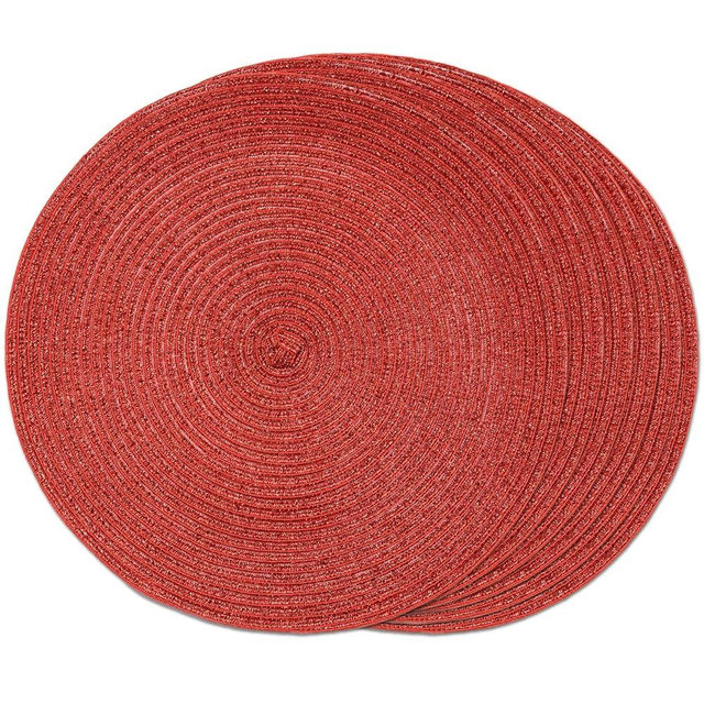 FunWheat Round Braided Placemats Set of 6 Table Mats for Dining Tables Woven Washable Non-Slip Place mats for Decoration(Shining Red, 6pcs)