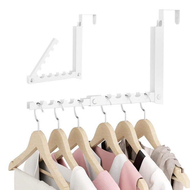 BAKON Over The Door Hanger Folding Clothes Drying Rack, Double Fold Hanging Door Hooks Coat Rack for Indoor Laundry Room Compact Small Space Foldable Portable Clothing Hanger Hook Collapsible- 1 Pack