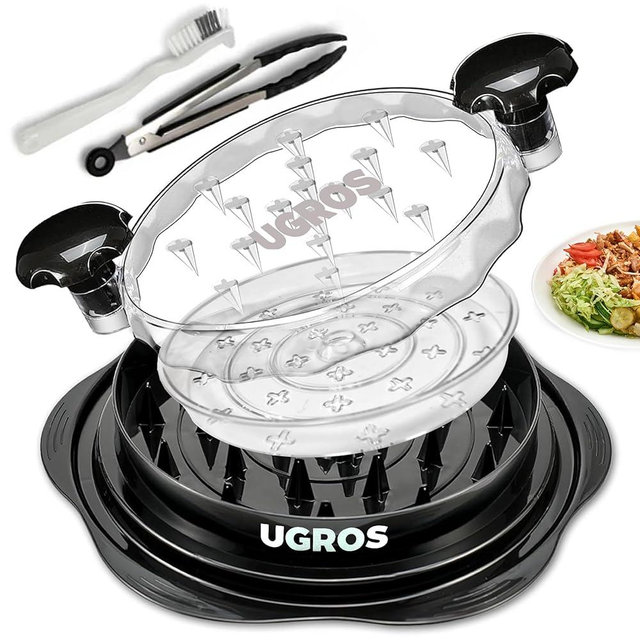 UGROS Chicken Shredder Large Tool Twist with Middle Plate, Food Tongs and Brush, Chicken Breast Shredder with Visible Anti Slip Design and Ergonomic Handles, BPA Free, Suitable for Chicken Pork Beef