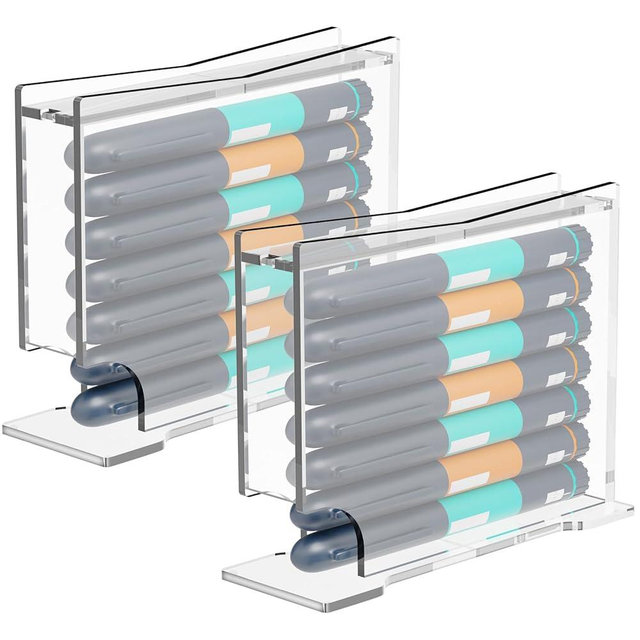 Beautyflier Insulin Pen Storage Box, Insulin Pen Holder Organizer Case, Lightweight, Space Saving, Insulin Pen Not Included (Acrylic, 2pcs)