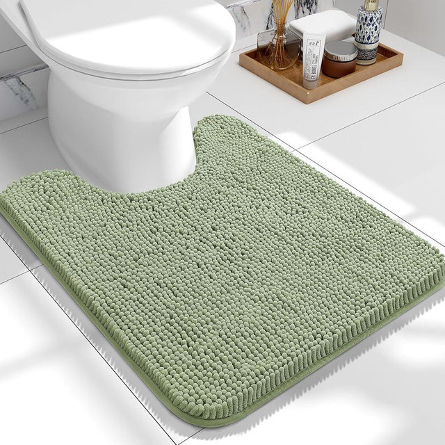 OLANLY Toilet Rugs U-Shaped 24x20, Extra Soft Absorbent Chenille Contour Bathroom Rugs for Toilet, Dry Quickly, Machine Washable, Non-Slip Toilet Bath Mat, Sage Green