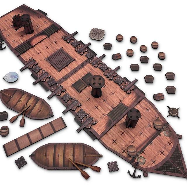 C4Labs Large D&D Ship | 25" Long | Full Color on Wood | Modular | Upper & Lower Deck | 1” Battle Terrain | DND Pathfinder TTRPG Original
