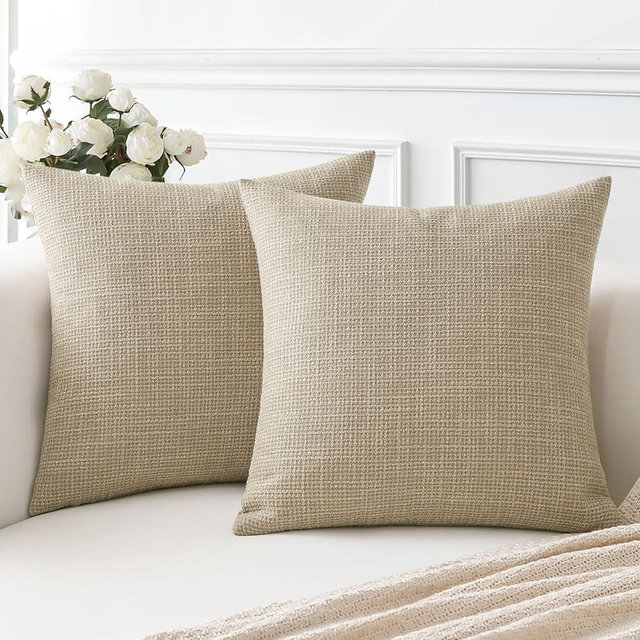 OTOSTAR Linen Texture Throw Pillow Covers Set of 2 Decorative Square Pillowcases Cushion Covers 24x24 Inch for Home Decor Sofa Bedroom Car 60 x 60 CM Light Coffee