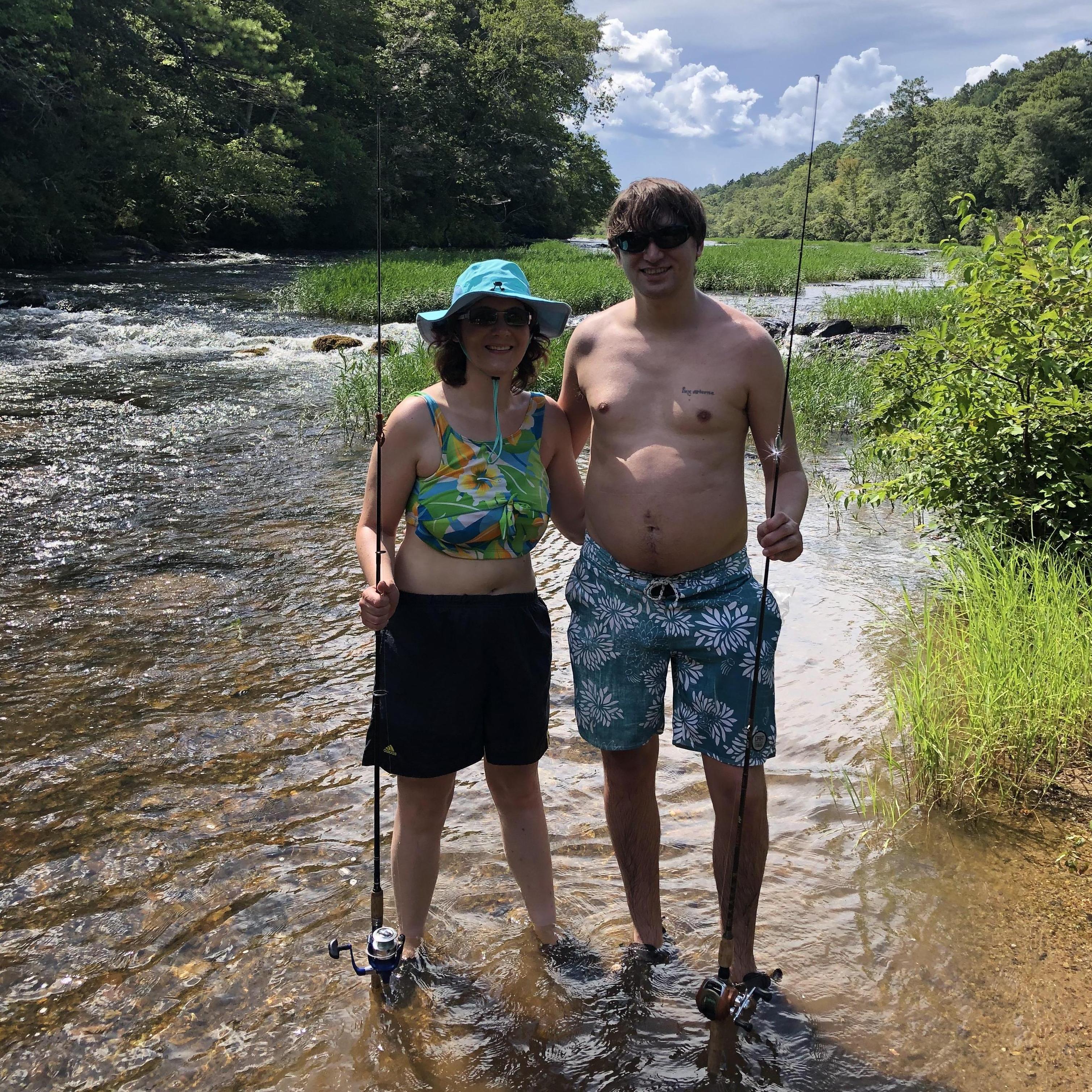 Our first time attempting to fish together. Didn't catch anything other than each other :-)