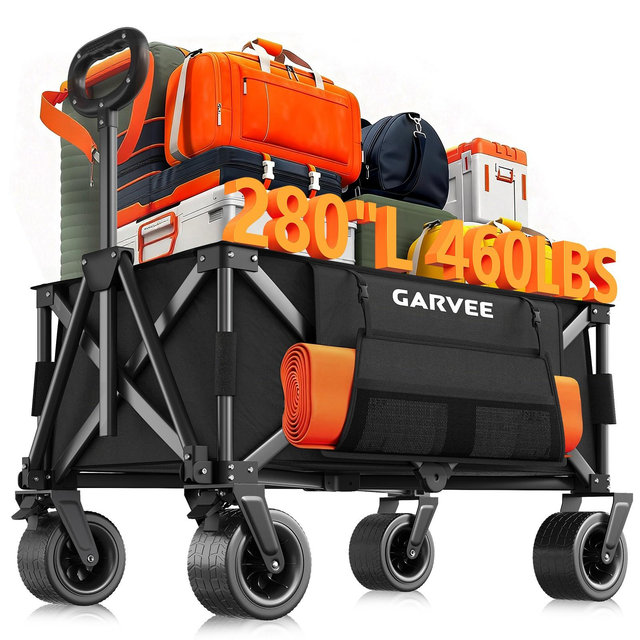Foldable Wagon Cart, 480LBS Capacity 220L Collapsible Utility Cart with All-Terrain Wheels & Drink Holders for Camping, Shopping, Sports, Beach