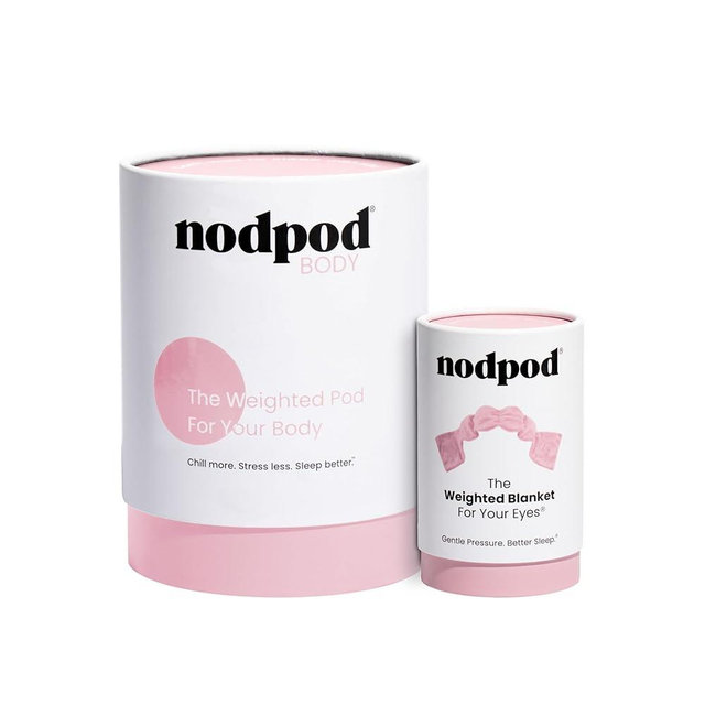 Nodpod Bundle - Weighted Blanket & Sleep Mask – Ultra-Soft Body Blanket with Glass Beads + Light-Blocking Eye Mask – Relaxation, Comfort, Travel & Better Sleep - Blush Pink
