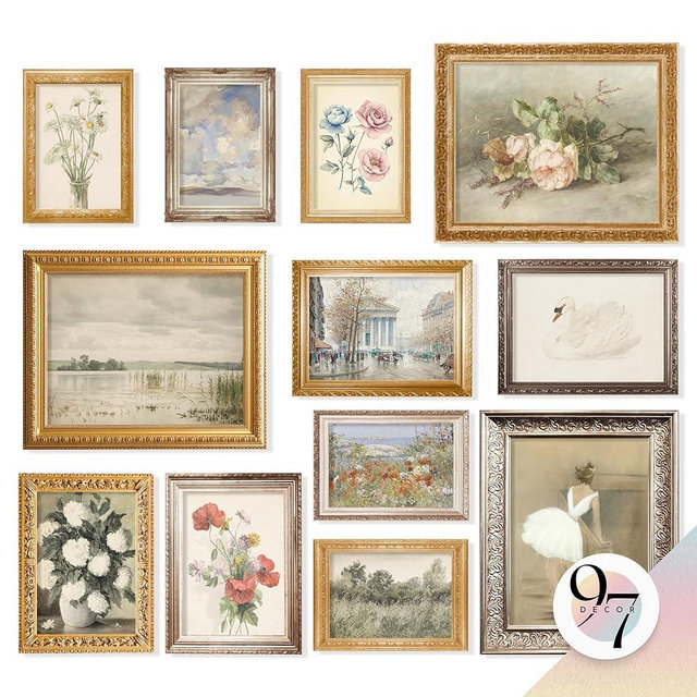 97 Decor French Decor For Home - Country French Wall Art Posters, Vintage Floral Pictures, Vintage Art Gallery Wall Prints Landscape Painting For Bedroom Decorations (Unframed)