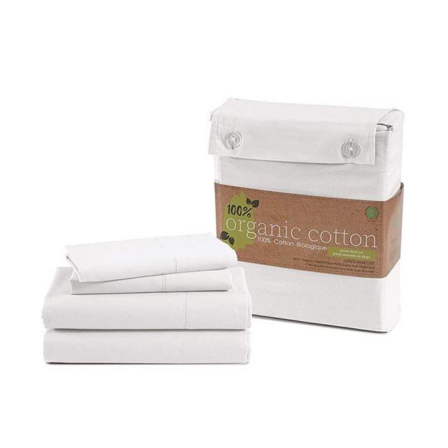 100% Organic Cotton Pure White Full-Sheets Set, 4-Piece Pure Organic Cotton Long Staple Percale Weave Ultra Soft Best Bedding Sheets for Bed, Breathable, GOTS Certified, Fits Mattress Upto 15" Deep