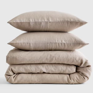 European Linen Duvet Cover Set - King/Cal King with Sham Set - TOFFEE