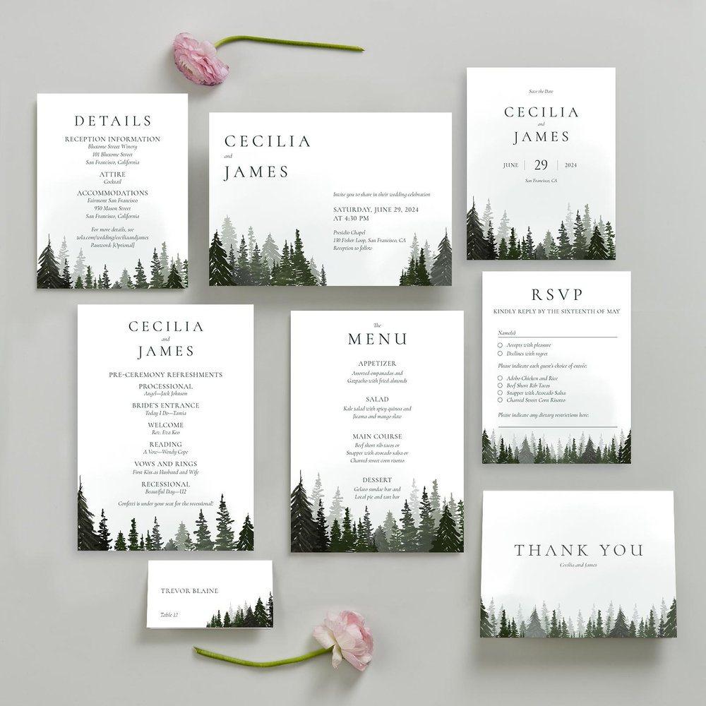 Bridlewood Landscape | Dark Forest | Zola Wedding Invitations