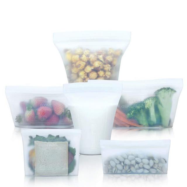 Reusable Silicone Food Bag, Xomoo Leakproof Ziplock Stand Up Storage Bags Container for Sandwich Fruit Snack Vegetables Washable Bpa Free Dishwasher Safe. (6 pack)