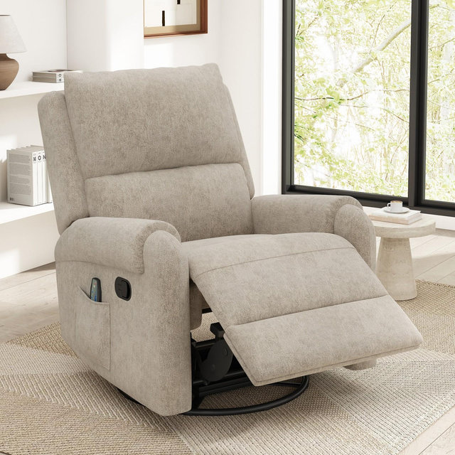 270° Swivel Recliner Massage Rocker Chair Leisure Sofa Lounge Chair Accent Chair with Adjustable Backrest, Oatmeal - ModernLuxe