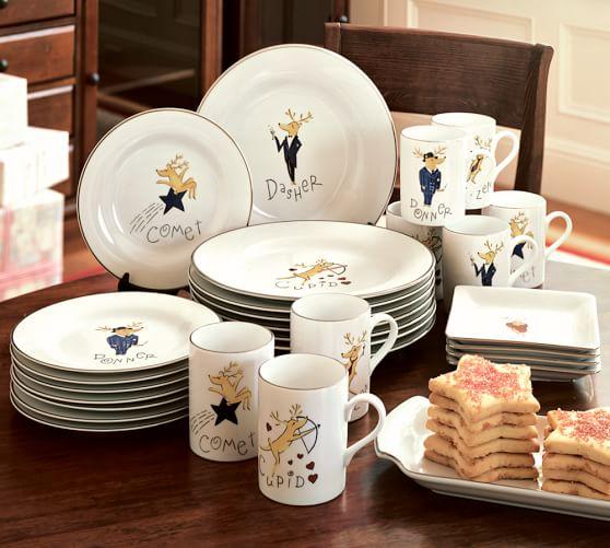 Santa's Reindeer Dinner Plate, Mixed Set of 4