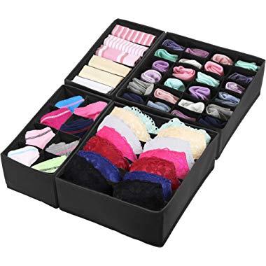 Simple Houseware Closet Underwear Organizer Drawer Divider 4 Set, Black