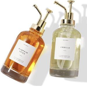 Molimoli Syrup Dispenser for Coffee Bars, Glass Syrup Bottle w. Pump, 16.9 oz 500 ml, Set of 2, Gold Upgraded Dispenser