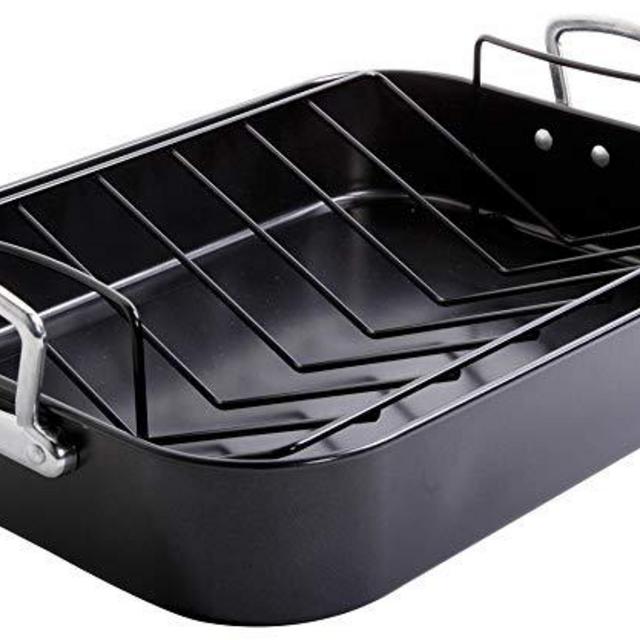Gibson Home 89134.02 Broxton 2 Piece Non-Stick Turkey Roaster, Black