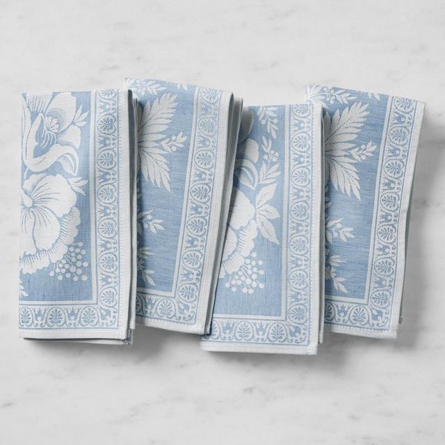 Vintage Floral Jacquard Napkins, Set of 4, Blue