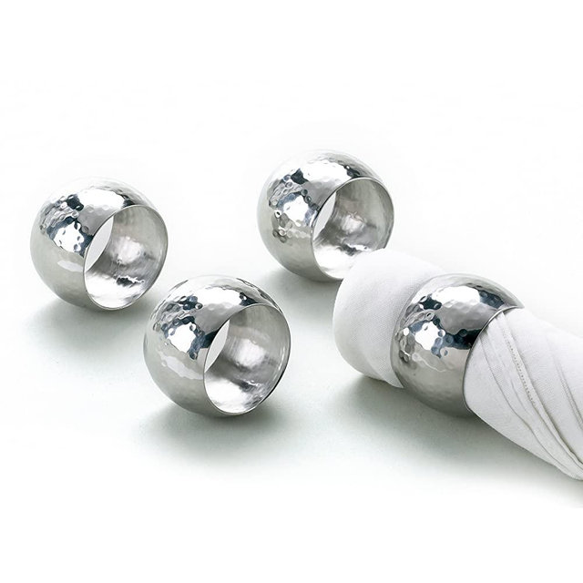 Elegance Hammered Steel Napkin Ring, Silver