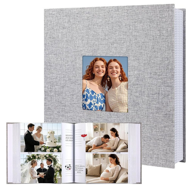 XFveiwoo 4x6 Photo Album Holds 240 Photos with Writing Space, Linen Cover Picture Book with Front Window for Family Wedding Baby Travel & Graduation Memories, Grey