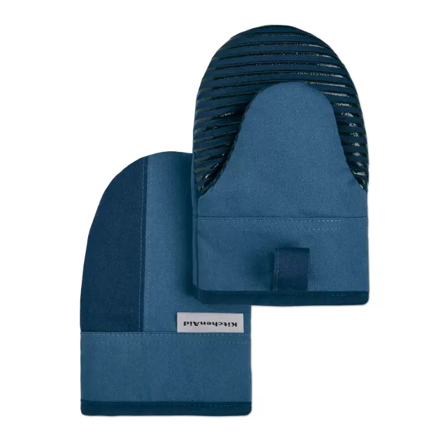 KitchenAid Beacon Two-Tone Mini Oven Mitt 2-Pack Set, Navy/Ink Blue, 5.5"x8"