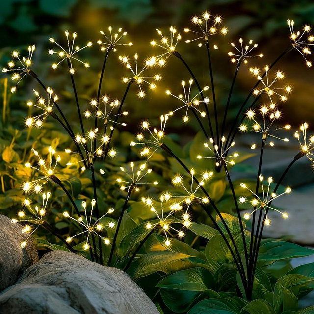 PATIOPIA Solar Garden Decor Lights Outdoor, Solar Powered Lights Waterproof for Yard Patio Porch Flowerbed, Fairy Gardening Supplies Gifts Firwork(4 Pack Warm White)