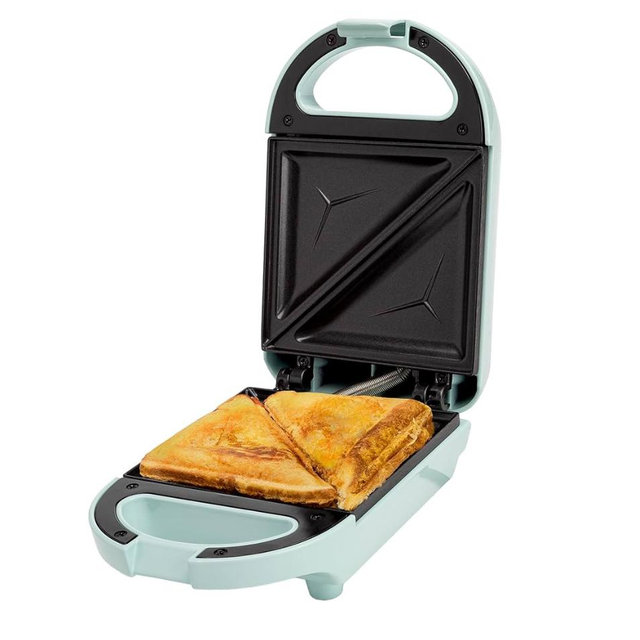 Tasty Mini Sandwich Maker, Makes Sandwiches, Paninis, Grilled Cheese, Desserts, Quick Results, Easy Cleanup, 600W, Aqua