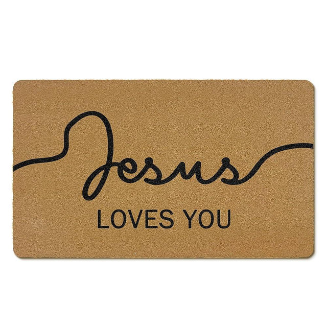 EGBTL Christian Coir Door Mats Outdoor, Jesus Lovers You Bible Verse Front Door Mat Outside Entrance, Religious Christian Doormat Outdoor Indoor Entrance for Home Entryway Decor, 17x30in