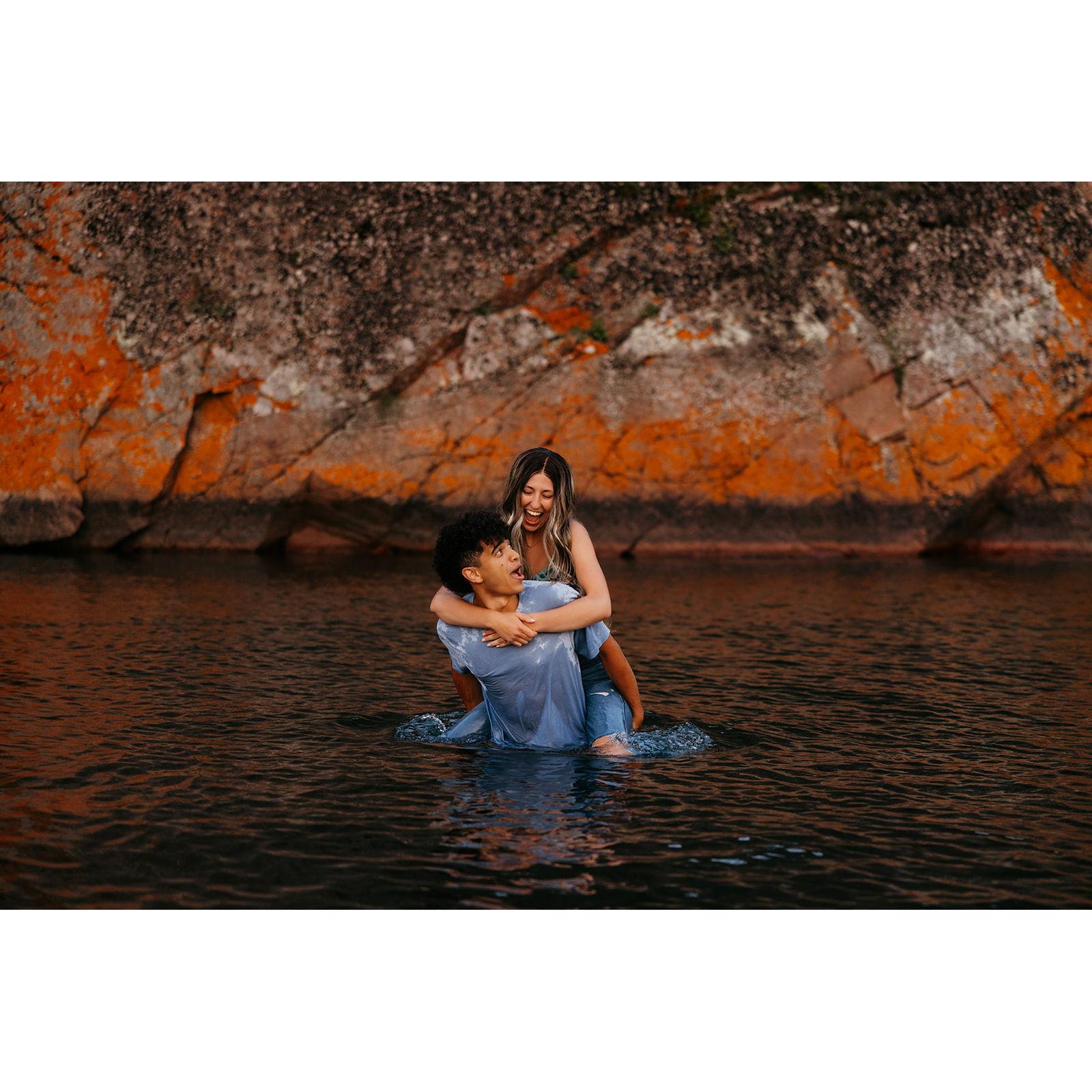 Engagement photo session at Black Beach, Silver Bay...