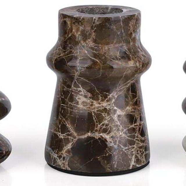 Vixdonos Marble Candle Holder Set of 3 Taper Candle Candlestick Mantle Candle Stand for Home Decor,Wedding,Party and Table Centerpieces(Brown)