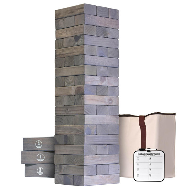 GoSports 5 ft Giant Wooden Toppling Tower - Includes Bonus Rules with Gameboard - Gray