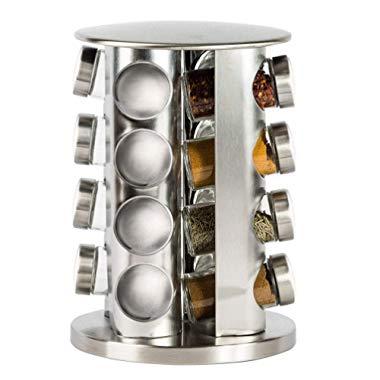 Double2C Revolving Countertop Spice Rack Stainless Steel Seasoning Storage Organization,Spice Carousel Tower for Kitchen Set of 16 Jars