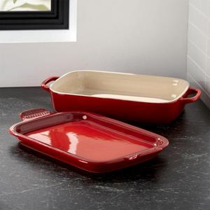 Le Creuset ® Cerise Red Rectangular Baking Dish with Platter Lid