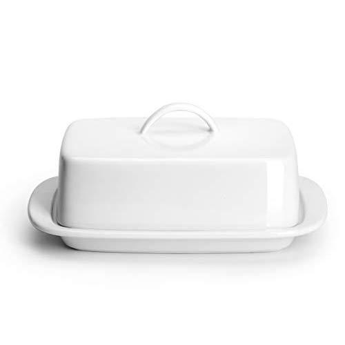 Sweese 312.101 Large Butter Dish with Handle Cover Design - Perfect for 2 Sticks of Butter and 8oz Butter - Porcelain, White