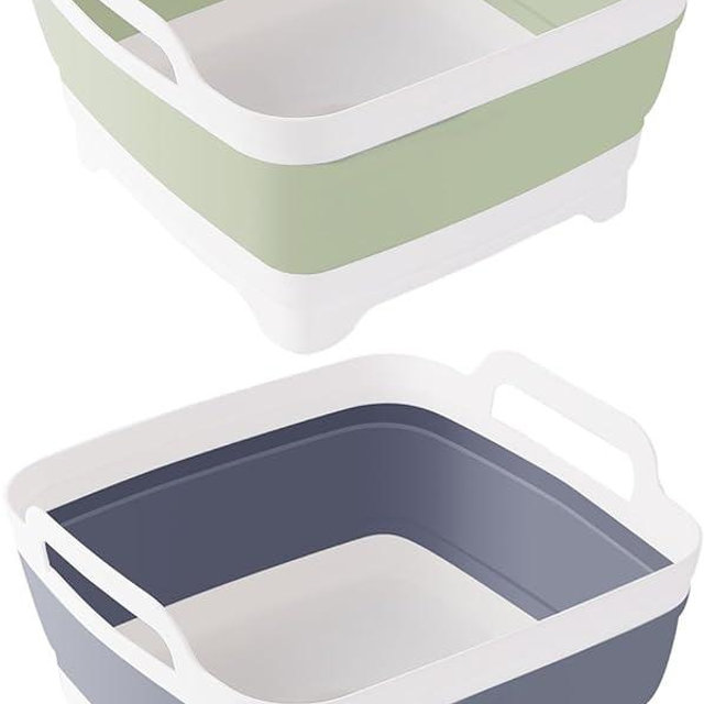 2 Pack Foldable Dish Tub-2 * 9L Dishpan for Washing Dish Tub-Foldable Wash Basin Bucket Portable Sink-Multiuse Collapsible Sink Tub Wash Dish Basin(Grey+Green)