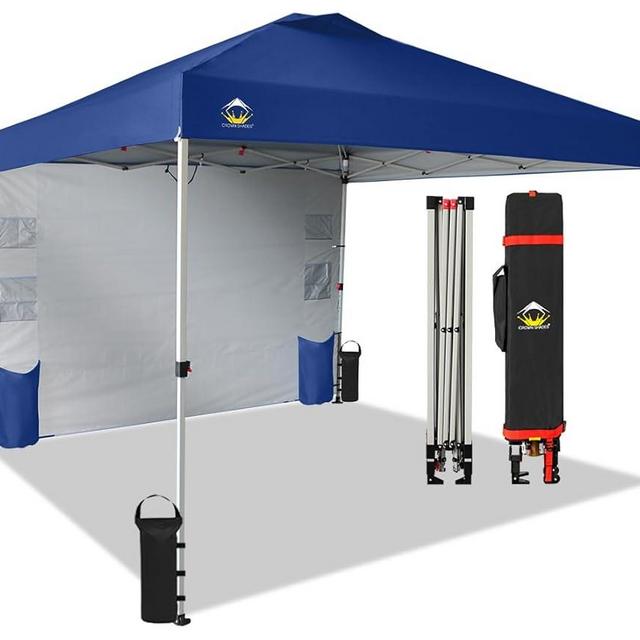 CROWN SHADES Canopy Tent 10x10 Pop Up Canopy Outdoor Shade with Pockets Sidewall, Easy Up Sun Shelter with One Person Set Up Center Lock, Portable Instant Camping Beach Canopy Tents, Navy Blue