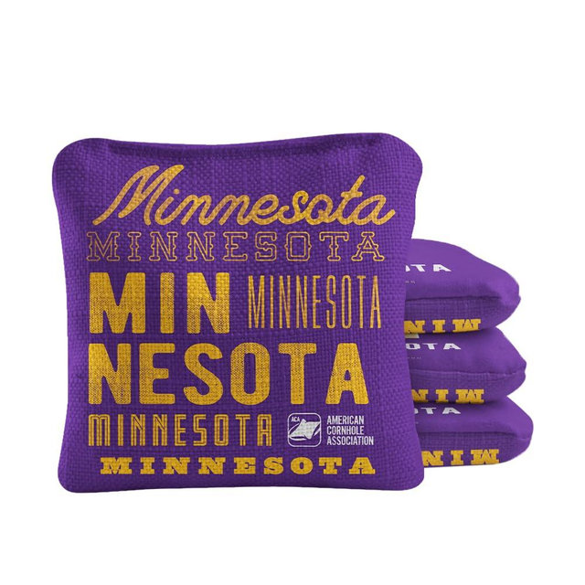 ACA Synergy Pro Dual Sided Cornhole Bags | Minnesota Purple Design | Set of (4) All-Weather Resin Filled Stick & Slide Corn Hole Bags