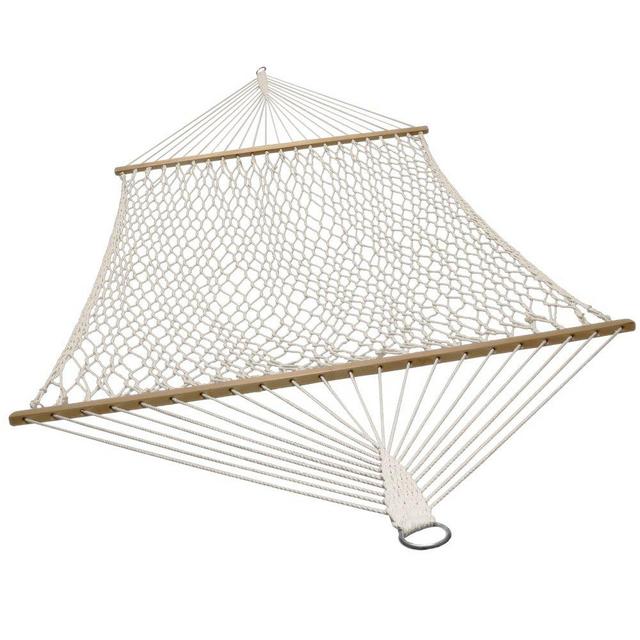 Sunnydaze Double Wide 2 Person Cotton Spreader Bar Rope Hammock, 2 Person, 450 Pound Capacity