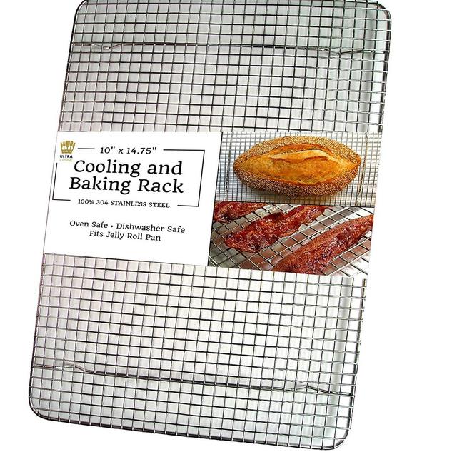 Ultra Cuisine 100% Stainless Steel Cooling and Baking Rack fits Jelly Roll Sheet Pan - Cool Cookies, Cake, Bread, Pie - Oven Safe Wire Grid for Roasting, Cooking, Grilling, BBQ, Smoking (10" x 14.75")