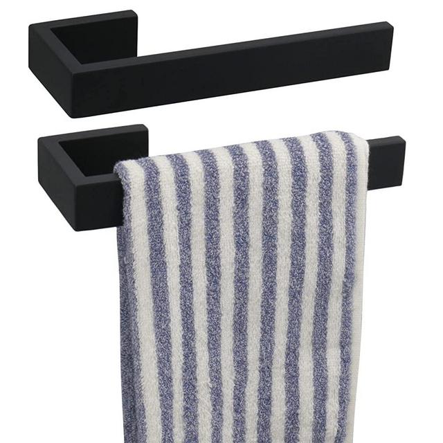 TocTen Hand Towel Holder/Towel Ring - Thicken SUS304 Stainless Steel Bathroom Hand Towel Hanger, 9 Inch Heavy Duty Wall Mounted Towel Rack, Square Hand Towel Bar for Bathroom (Matte Black,2 Pcs 9 in)