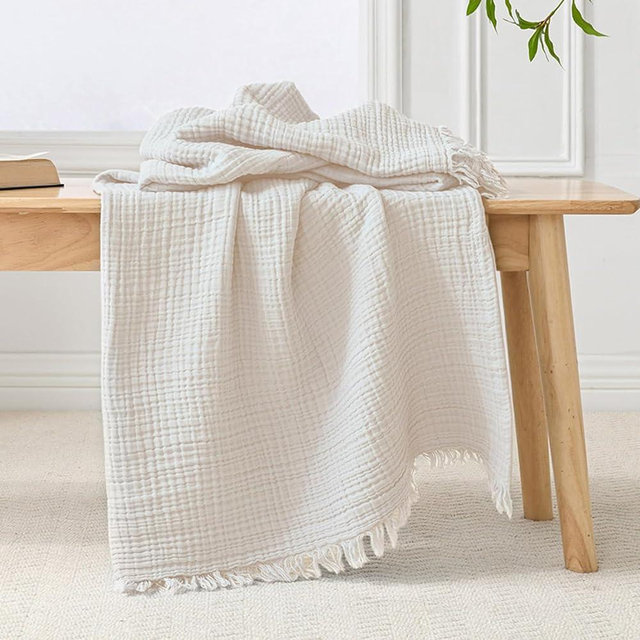 Esterra Muslin Throw Blanket 50x65 Inches Cozy Soft Lightweight Pre-Washed Cotton Blanket, All Season Breathable 4-Layer Gauze Blanket Throw for Sofa Couch Bed, Ivory