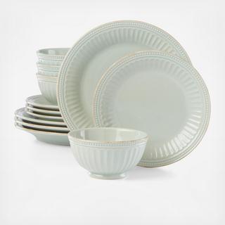 French Perle Groove 12-Piece Plate & Bowl Dinnerware Set, Service for 4