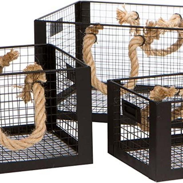 Trademark Innovations Wire Metal Storage Home Décor Baskets with Rope Handles - Set of 3